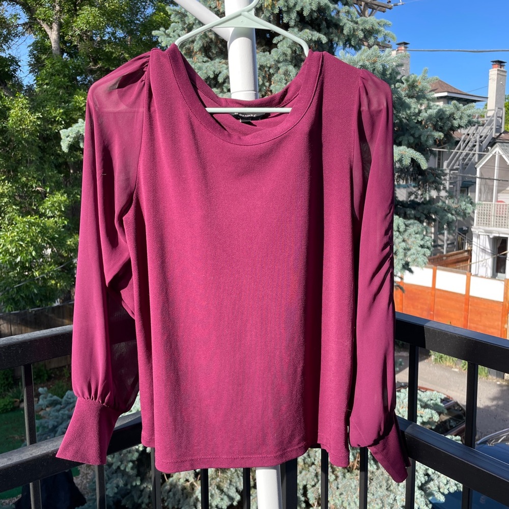 Berry Colored, Sheer Puff Princess Sleeve Banana Republic Dressy Blouse